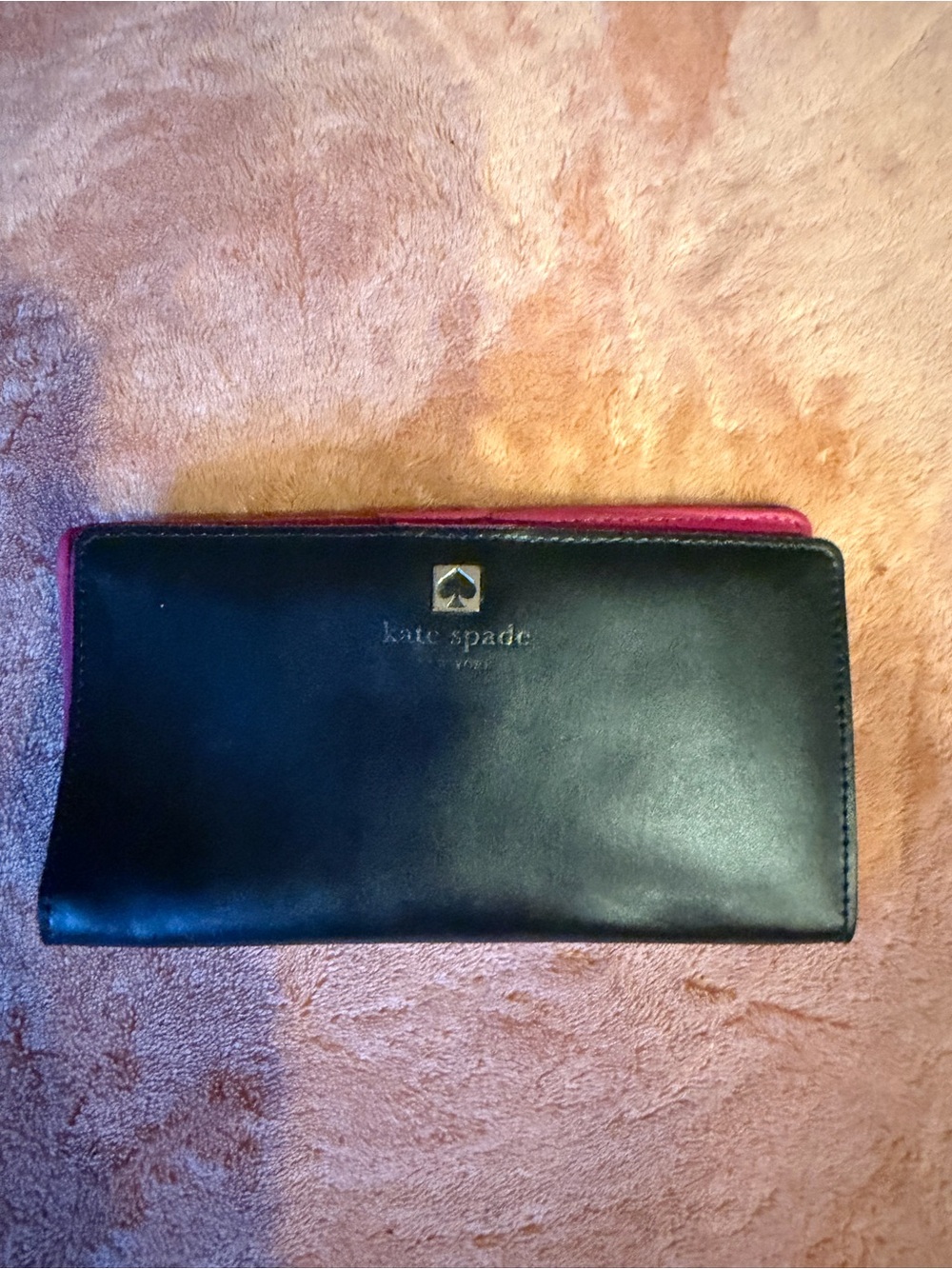 kate spade Black with Pink Trim Leather Zip Wallet